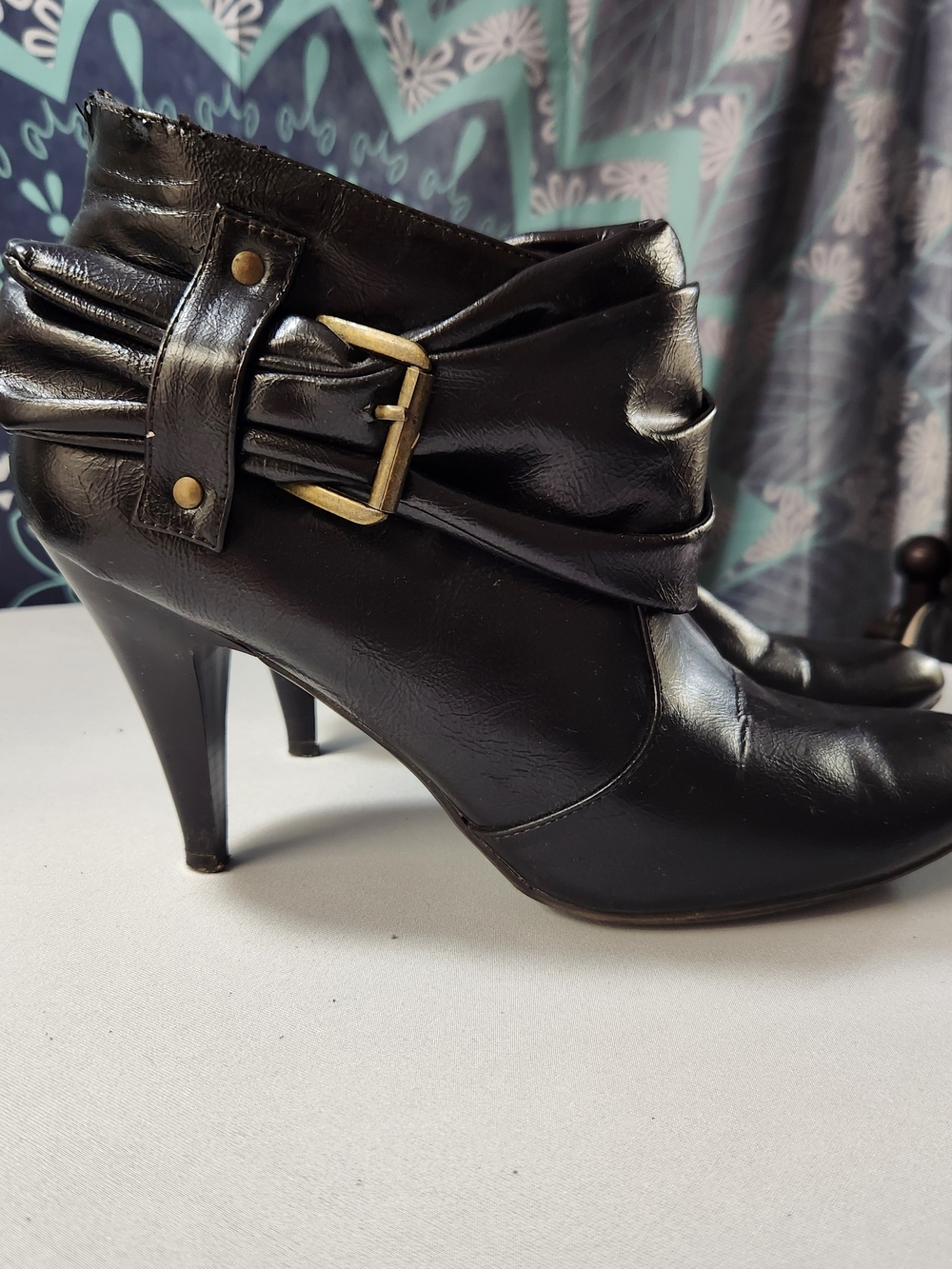 ⭐️NICOLE Black Slouch Ankle Booties Ruched Faux Leather Almond Toe Boots Sz 10